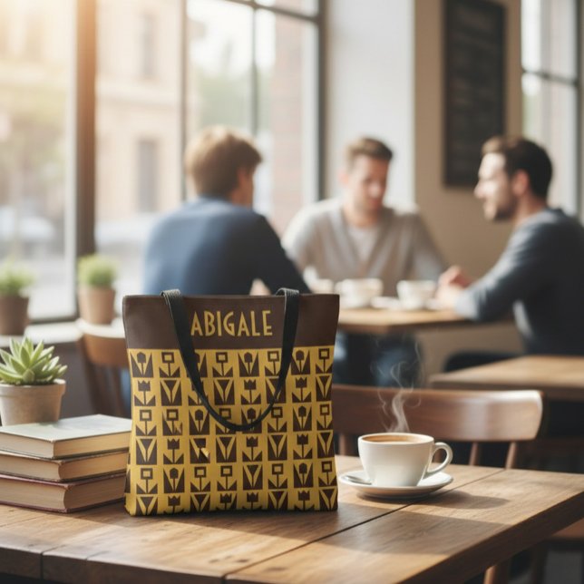 Personalized Yellow Tote Bag with Abstract Flowers Tygkasse (Skapare uppladdad)