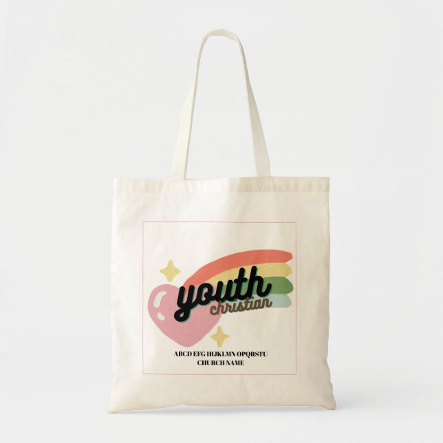 PersonalizedChristian Youth Heart Rainbow Tote Bag Tygkasse (Framsidan)