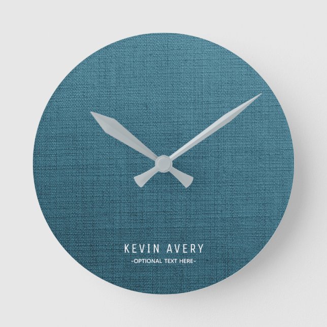 Personalzied Blue Linen Struktur Rund Klocka (Framsida)