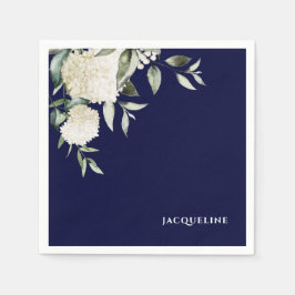 Personalzied Navy White Hydrangeas Möhippa Pappersservett