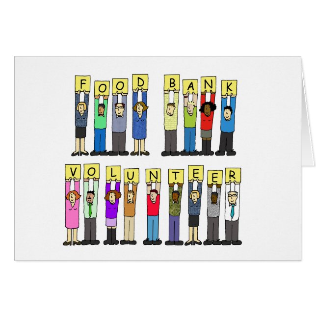Personer i livsmedelsbankens frivilliga Tecknad Hälsningskort (Framsidan Horizontal)