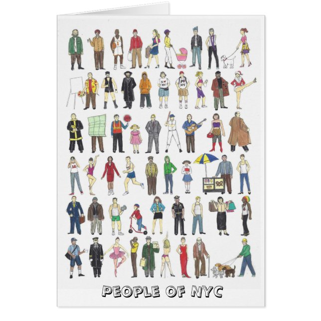Personer i NYC Illustrated New Yorkers City Cards Hälsningskort (Framsidan)