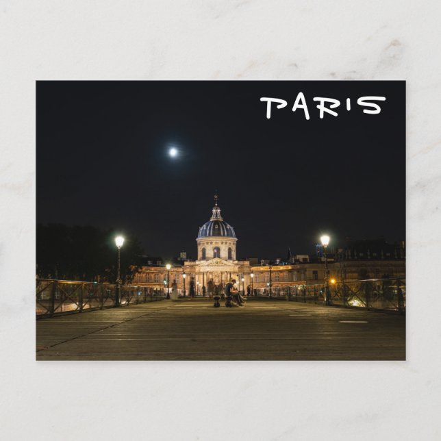 Personer som går på Pont des Arts på nigth - Paris Vykort (Framsida)