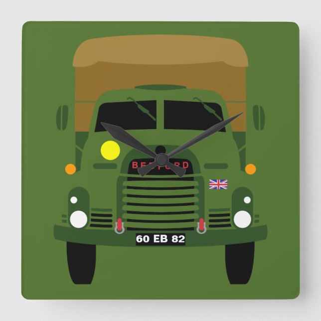 PERSONIFIERA DEN BRITTISKA ARMÉVETERANLASTBILEN FYRKANTIG KLOCKA (Framsida)