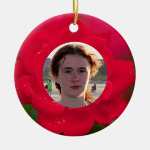 (Personifiera), med fotoröd ros i blomdagg Julgransprydnad Keramik