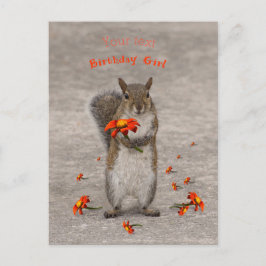 Personifiera Squirrel med blomma för Födelsedagsfl Vykort