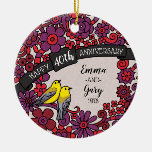 Personifierad 40th årsdag, Rubyblommigtfåglar Julgransprydnad Keramik