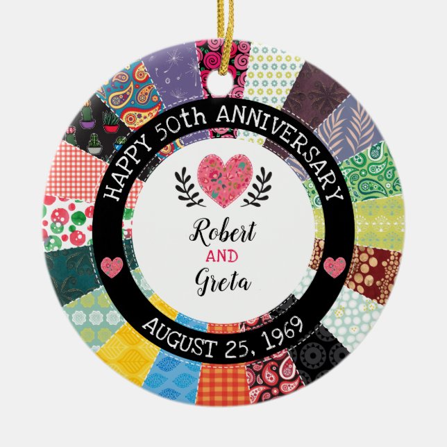 Personifierad 50th årsdag, Patchworktäcke Julgransprydnad Keramik (Framsidan)