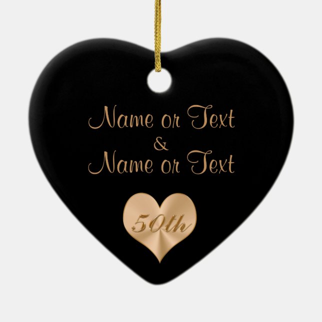 Personifierad 50th bröllopsdagprydnad julgransprydnad keramik (Baksidan)