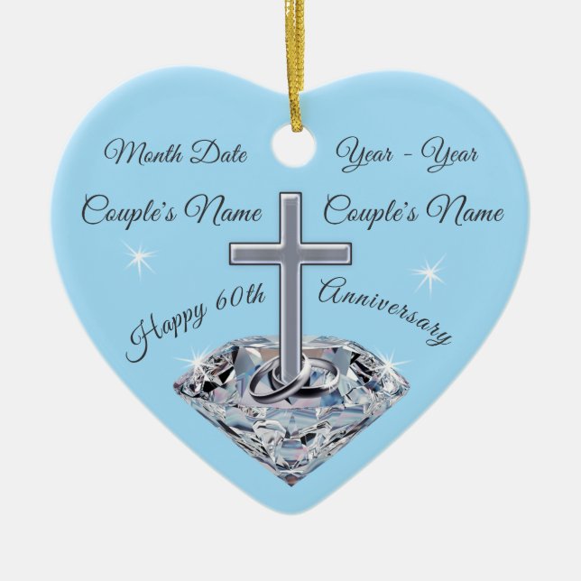 Personifierad 60th bröllopsdaggåva julgransprydnad keramik (Framsidan)