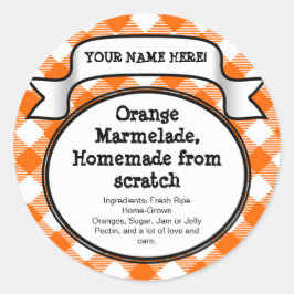 Personifierad burk-/locketikett på burk, orange runt klistermärke