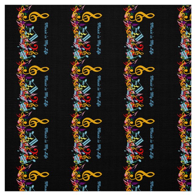 Personifierad färgrik blandad ihop musik noter på tyg (Prov)