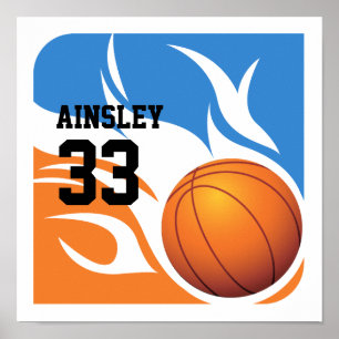 Personifierad flammande basketblått och orange poster