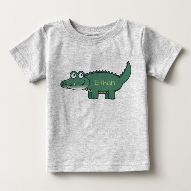Personifierad grön tecknadalligator t shirt (Framsida)
