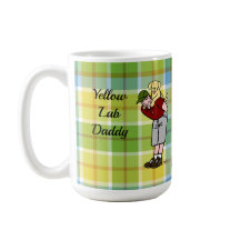 Personifierad gul lab pappapläd i rött