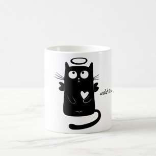 Personifierad gullig ängelsvartkatt kaffemugg