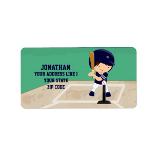 Personifierad gullig baseballtecknadspelare adressetikett
