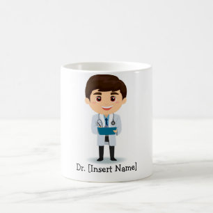 Personifierad gullig doktor, brunettmanlig kaffemugg