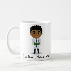 Personifierad gullig doktor, svart/afrikansk kaffemugg