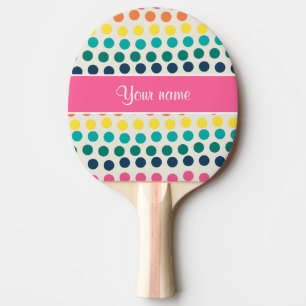 Personifierad gullig färgrik polka dots pingisracket