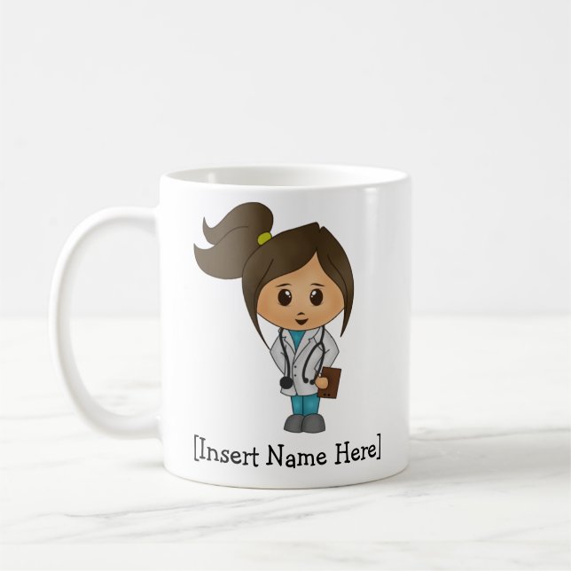 Personifierad gullig medicinsk doktor, kvinnlig kaffemugg (Vänster)