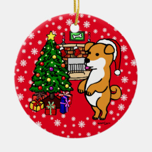 Personifierad gullig Shiba Inu valpjul Julgransprydnad Keramik