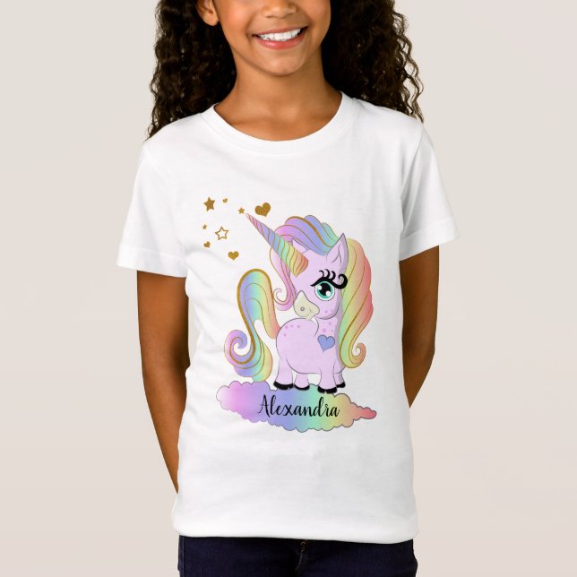 Personifierad gullig Unicornflicka T Shirt (Framsida)