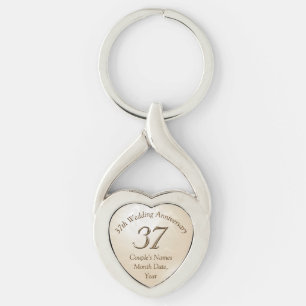 Personifierad hjärtformade 37 år årsdaggåva twisted heart silverfärgad nyckelring