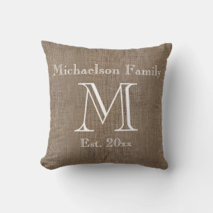 Personifierad lantlig Burlap-Look familjminnessak Kudde