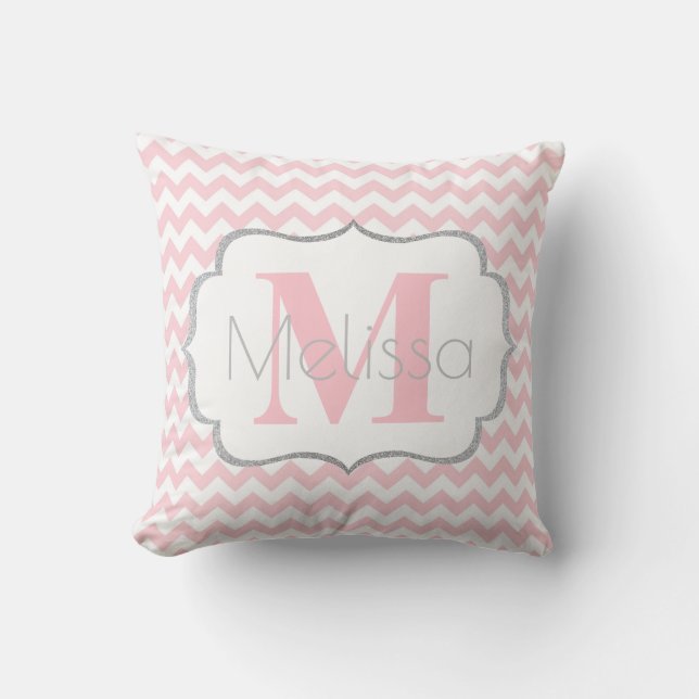 Personifierad Monogrammed rosa grå Kudde (Framsida)