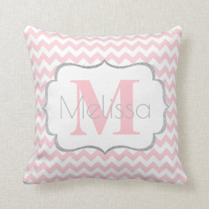 Personifierad Monogrammed rosa grå Kudde