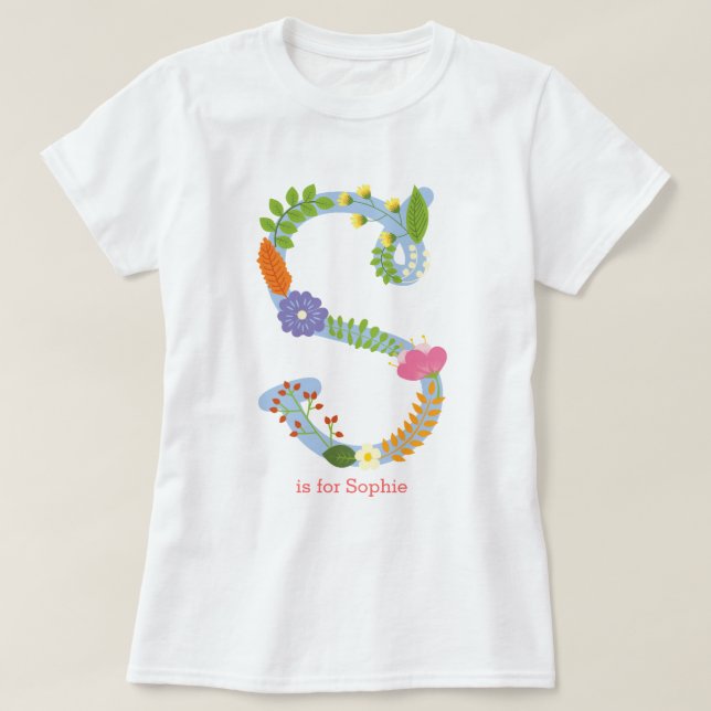 Personifierad nyckfull blommaMonogram (S) T-shirt (Design framsida)