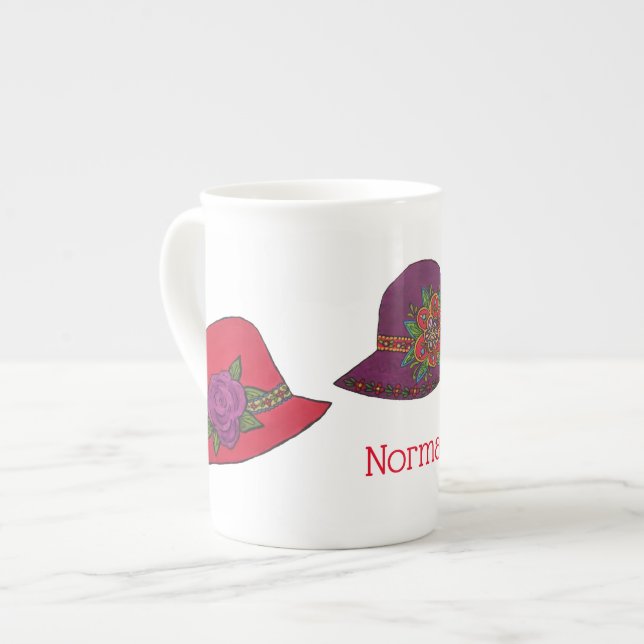 Personifierad röd hattmugg som ska skräddarsy benporslin mugg (Framsida vänster)