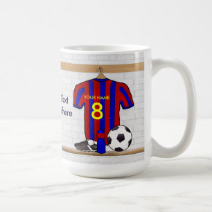 Personifierad röd och blåttfotbollfotboll Jersey Kaffemugg