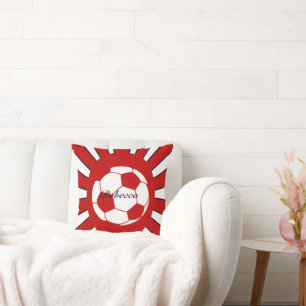 Personifierad röd och vitfotbolldesign kudde