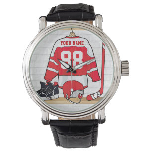 Personifierad röd och vitishockey Jersey Armbandsur