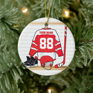 Personifierad röd och vitishockey Jersey Julgransprydnad Keramik