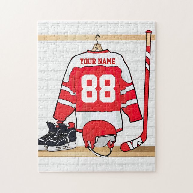 Personifierad röd och vitishockey Jersey Pussel (Vertikal)
