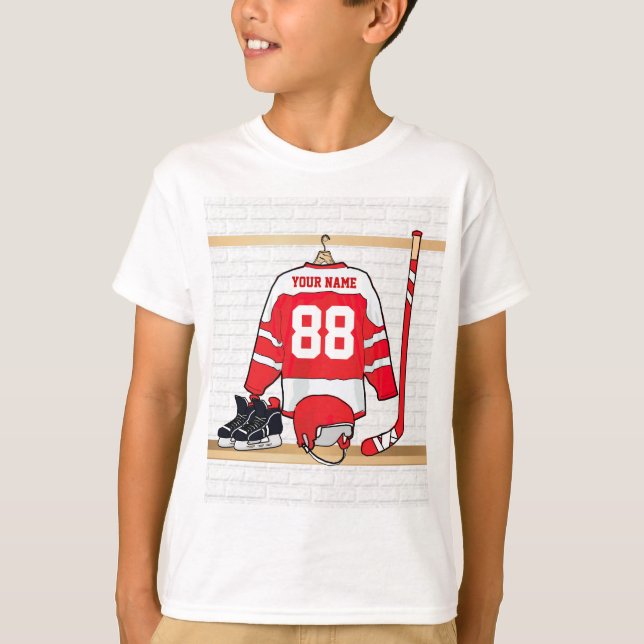 Personifierad röd och vitishockey Jersey Tee (Framsida)