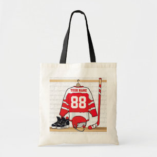 Personifierad röd och vitishockey Jersey Tygkasse