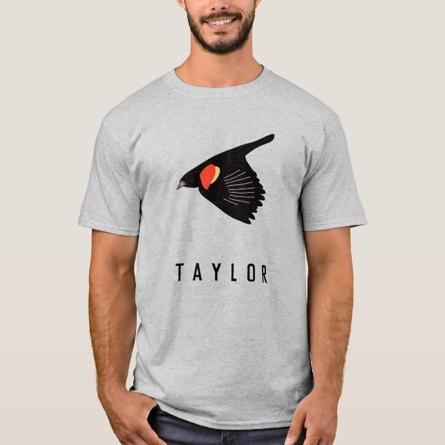 Personifierad Röd-Påskyndad Blackbird i flyg T Shirt (Framsida)