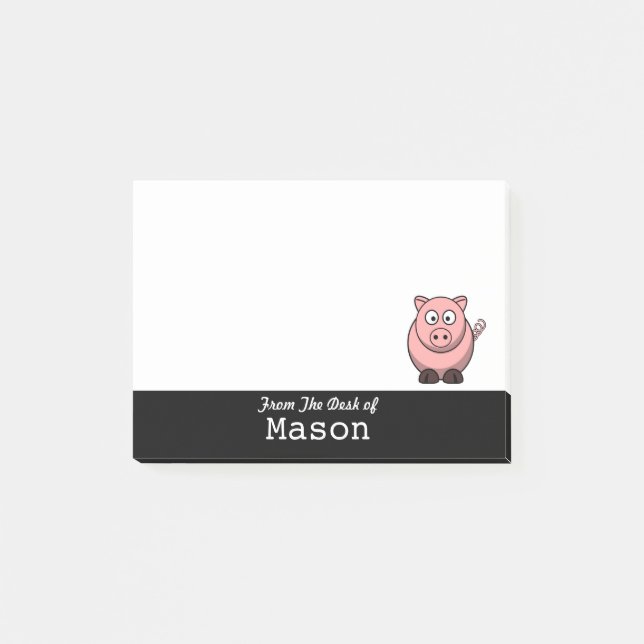 Personifierad rolig fet rosa gris post-it block (Framsida)