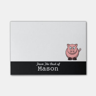 Personifierad rolig fet rosa gris post-it block