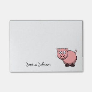 Personifierad rolig fet rosa grisanteckningsblock post-it block