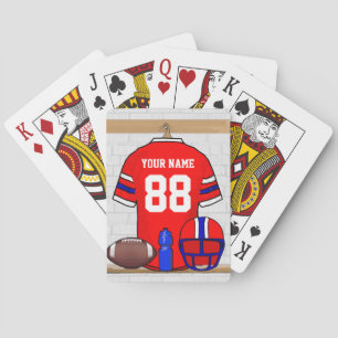 Personifierad rött vitt blått fotboll Jersey Spel Kort