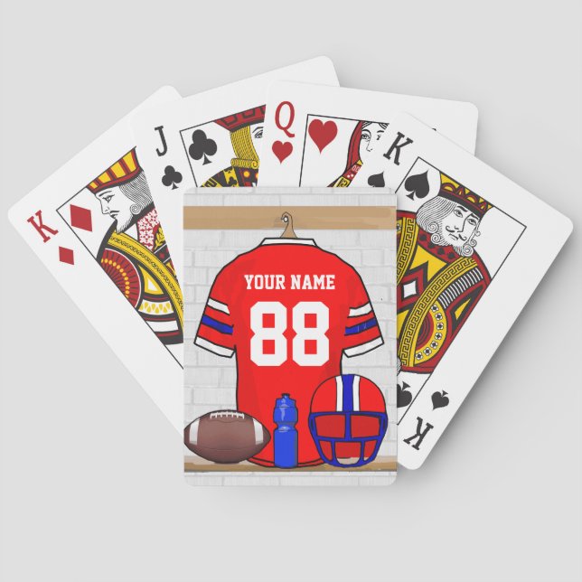 Personifierad rött vitt blått fotboll Jersey Spel Kort (Baksidan)