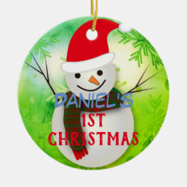 Personifierad snögubbebaby 1st prydnad för jul julgransprydnad keramik