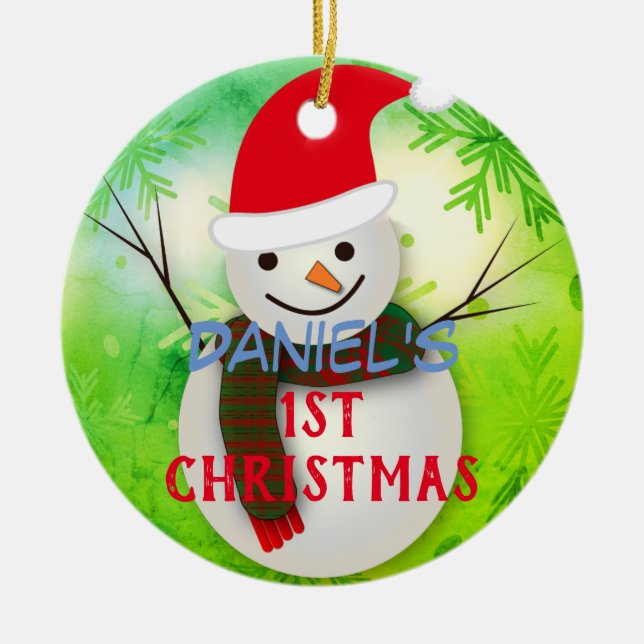 Personifierad snögubbebaby 1st prydnad för jul julgransprydnad keramik (Framsidan)