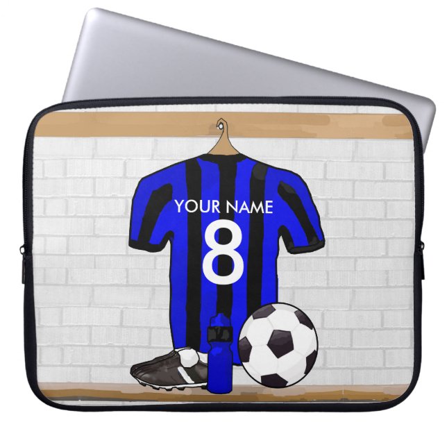 Personifierad svart och blåttfotbollfotboll Jersey Laptop Fodral (Framsidan)