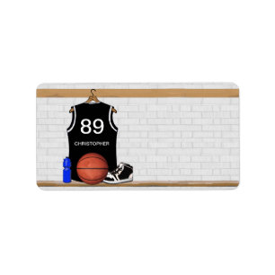 Personifierad svartvit basket Jersey Adressetikett